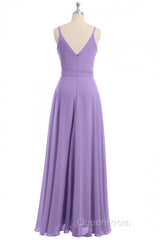 Lavender Spaghetti Straps Tie-Side Long Formal Dresses