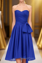 Royal Blue Sweetheart Tie-Side Short Bridesmaid Dresses