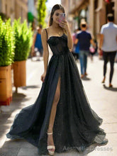 Black Sweetheart Neck Tulle Long Prom Dresses