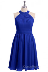 Rust Orange Chiffon Halter Backless A-Line Short Bridesmaid Dresses