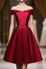 Simple Satin Burgundy Short Evening Prom Dresses, Burgundy Homecoming Dresses