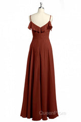 Rust Orange Chiffon Straps Ruffled A-Line Bridesmaid Dresses