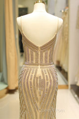 Mermaid Spaghetti Strap Black Beaded Formal Evening Dresses