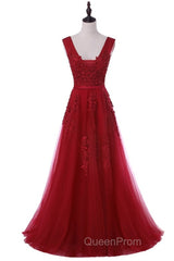 A-line Tulle Grey Long Evening Prom Dresses