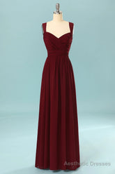 Elegant Pleated Burgundy Bridesmaid Dress with Keyhole