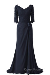 V-Neck Half Sleeve Plum Mother of Bridal Dresses