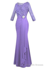 Crew Neck Lace Ruffles Lavender Mother of Bridal Dress