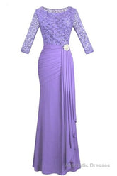 Crew Neck Lace Ruffles Lavender Mother of Bridal Dress