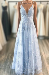 Deeep V-neck Embroidery Pink Long Evening Prom Dresses