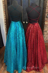 Princess A-line Sequins Long Evening Prom Dresses