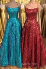 Princess A-line Sequins Long Evening Prom Dresses
