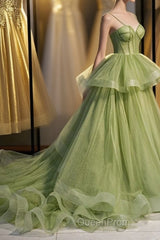Elegant Spaghetti Straps Green Ball Gown