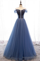 Princess Strapless Beaded Tulle Prom Dress