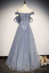 Off the Shoulder Dusty Blue Formal Dress