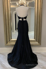 Mermaid Halter Black Long Prom Dress