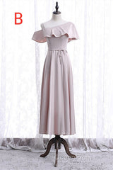 Off the shoulder Light Pink Bridesmaid Dresses