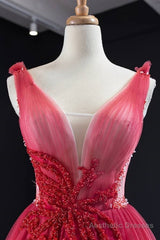 Ombre Red A-line Tulle Long Formal Dress