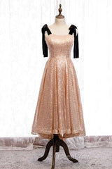 Cute Rose Gold Sequins Short Party Dresses