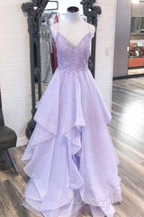 Elegant Light Blue Ruffled Tulle Evening Prom Dresses