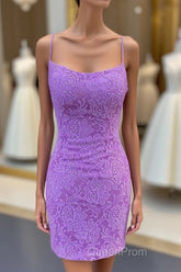 Lilac Lace Tight Mini Party Dresses