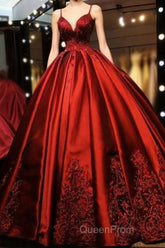 Gorgeous Spaghetti Straps Sweetheart With Lace Appliques Ball Gown Evening Prom Dresses