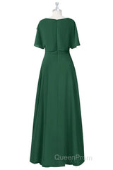 Hunter Green Chiffon Ruffled Long Bridesmaid Dresses