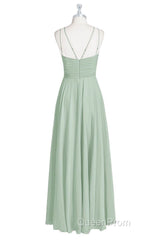 Sage Green Chiffon Halter A-Line Long Bridesmaid Dresses