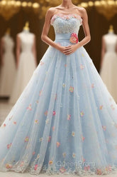 Charming Light Blue Tulle Sweetheart Ball Gown Court Train Wedding Dresses