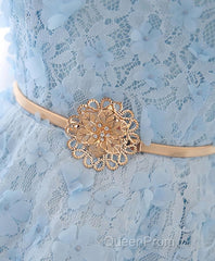 Cute Blue Lace Short Evening Prom Dresses, Blue Homecoming Dresses