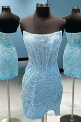 Light Blue Strapless Short Homecoming Dress