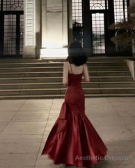 Stunning Mermaid Spaghetti Straps Long Wine Red Prom Dress Birthday Outfits