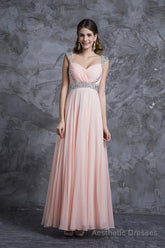 Best Selling Prom Dresses, A Line V Neck Floor Length Chiffon Zipper Back