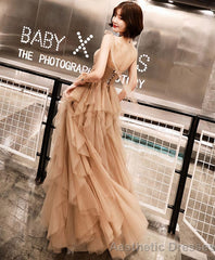 Champagne Tulle Long Prom Dress Champagne Evening Dress 1