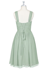 Sage Green Chiffon Lace-Up Short Bridesmaid Dresses