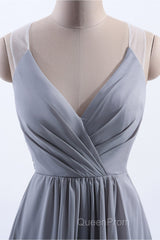 Silve Chiffon A-line Ruffles Long Bridesmaid Dresses