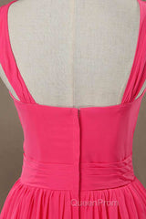 Neon Pink Halter Knee Length Bridesmaid Dresses