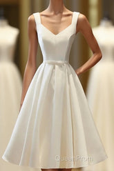 Simple V Neck White Short Evening Prom Dresses, White Homecoming Dresses