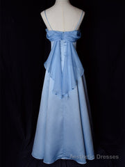 Vintage Blue Satin Spaghetti Straps Gown Elegant Dress