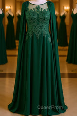 Dark Green A-Line Lace Appliques Chiffon Evening Prom Dresses