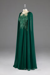 Dark Green A-Line Lace Appliques Chiffon Evening Prom Dresses