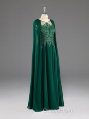 Dark Green A-Line Lace Appliques Chiffon Evening Prom Dresses