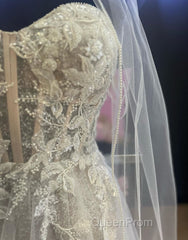 A-Line Sweetheart Neckline Tulle Wedding Dresses With Appliques