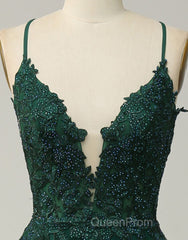 A-Line Tulle Spaghetti Straps Appliques Long Evening Prom Dresses with Alit