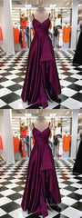 Purple Spaghetti Straps Sleeveless Long Prom Dresses, Split Evening Dresses, B0975