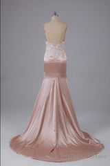 Beautiful Open Back Sweep Train Prom Dress with Lace Appliques