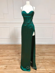straps mermaid long formal Dresses Evening Prom Dresses with side slit and cowl neck