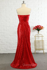 Sheath Sweetheart Red Sequins Evening Prom Dresses with Sequins
