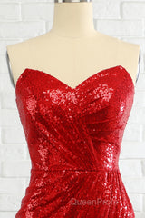 Sheath Sweetheart Red Sequins Evening Prom Dresses with Sequins