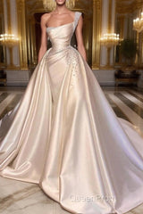 Glamorous One Shoulder Pearl Wedding Dresses Overskirt Bridal Gowns On Sale