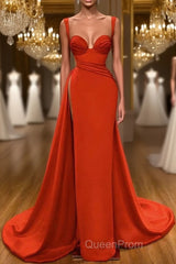 Beautiful Red Starps Sweetheart Long Evening Prom Dresses With Split